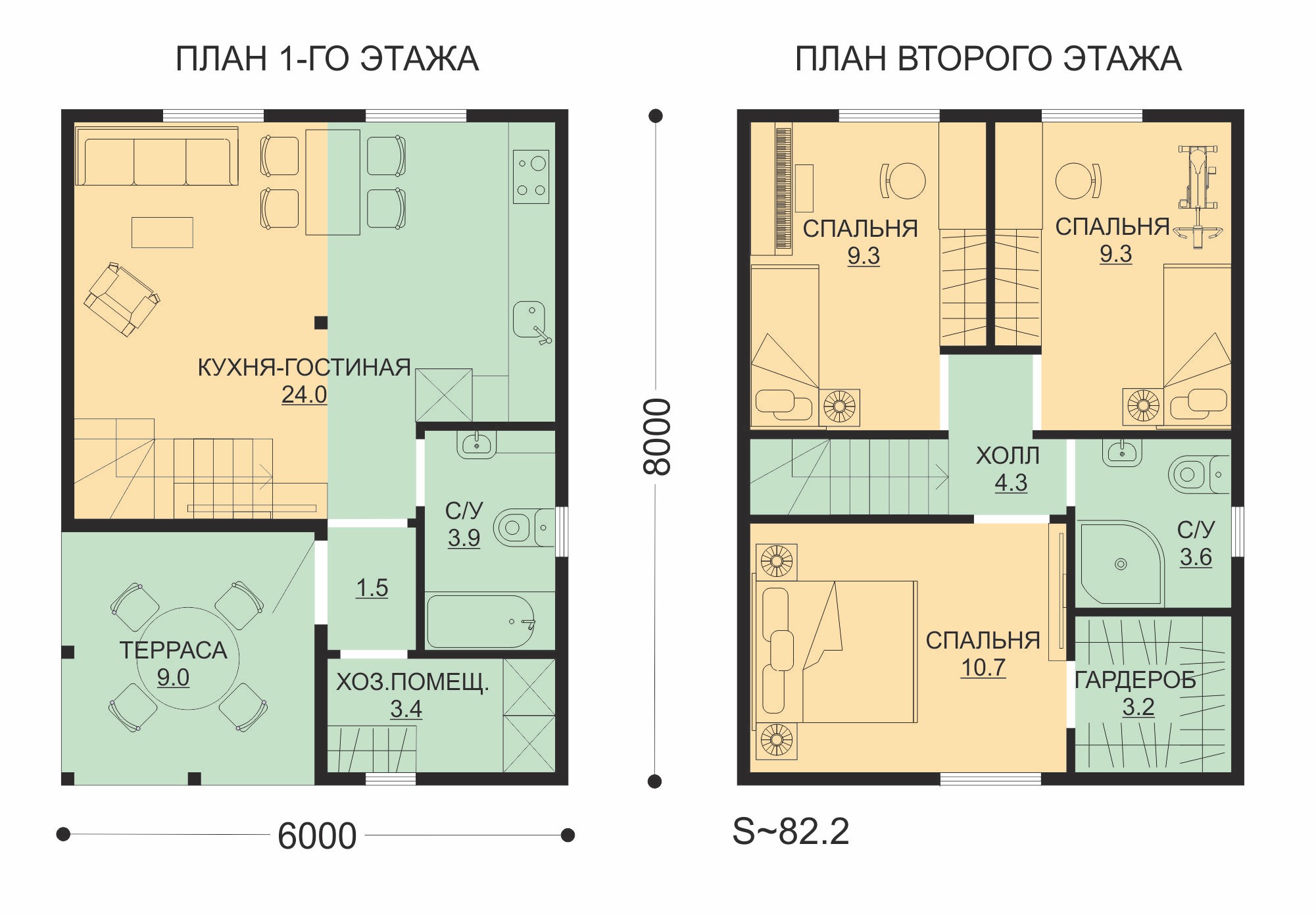 Проект ССК-82Т — дом 6х8 82.2 кв.м. — до 100 кв.м. от ССК-ДОМ